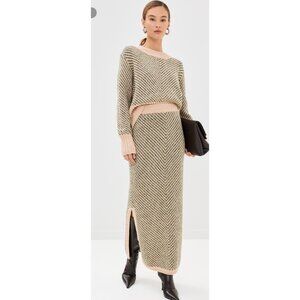FIGUE Angela Jacquard Knit Sweater Skirt maxi chevron alpine green XS cabincore